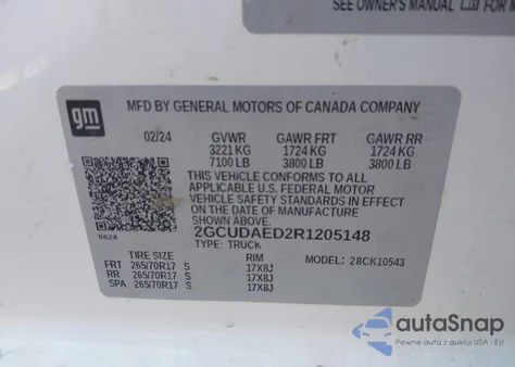 2024 Chevrolet Silverado 1500 4Wd Short Bed Wt z USA, uszkodzony, nr VIN 2GCUDAED2R1205148